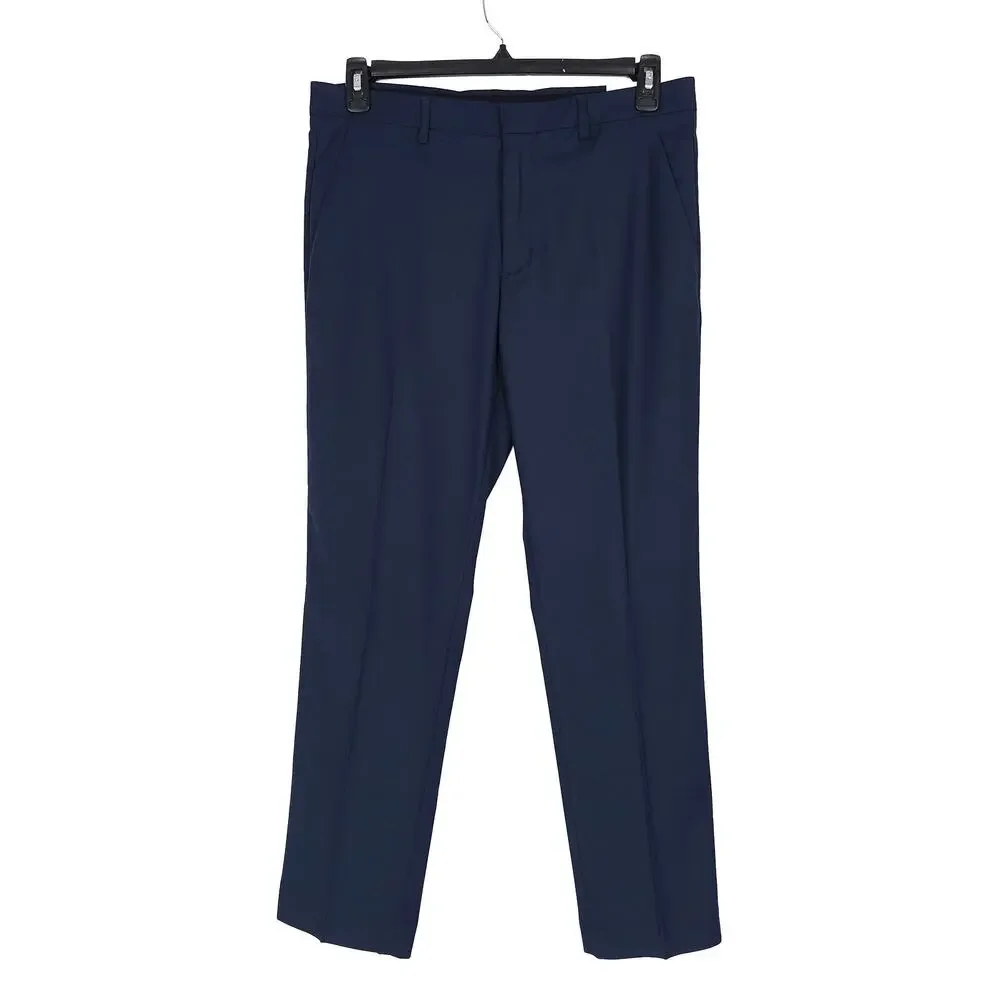 Perry Ellis Mens Slim Fit Dress Pants 38x32 Dark Blue Solid Stretch Micro Twill